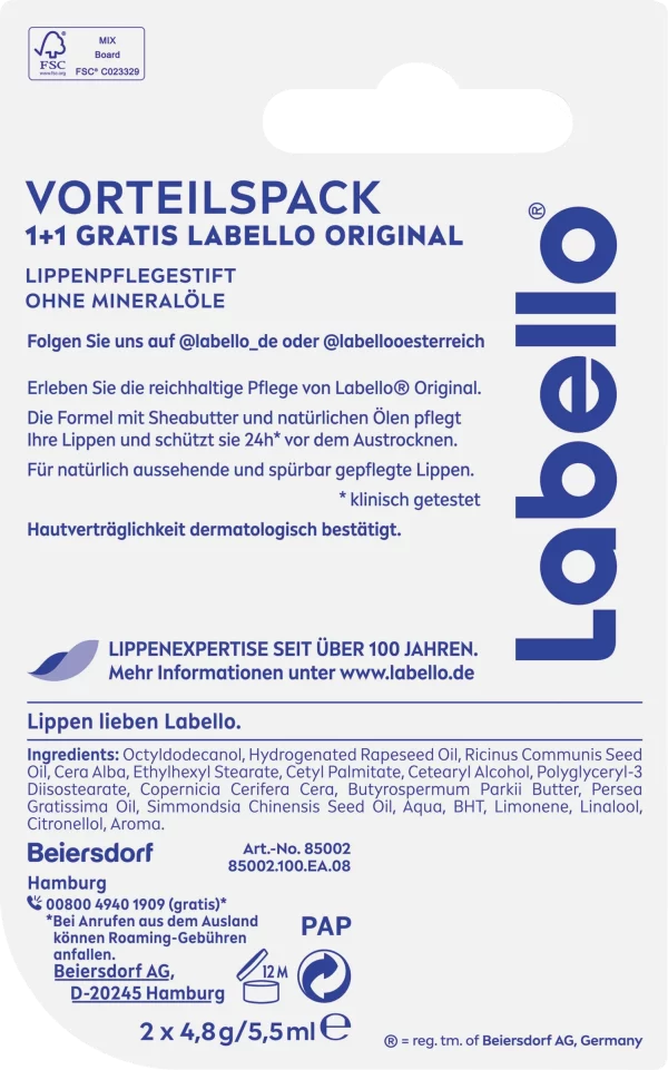 LABELLO Lippenpflegestift Original, Vorteilspack 3